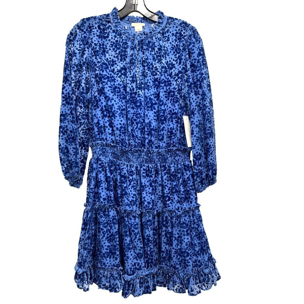 Shoshanna Blue Burnout Velvet Long Sleeve Mini Dress Sz 10 NWT